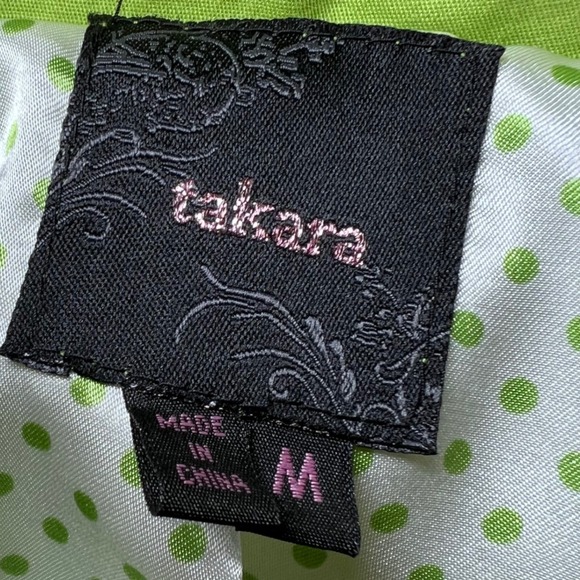 Takara Bright Green Double Breasted Trench Coat Girls Medium Belted Ruffle Hem - Picture 5 of 11